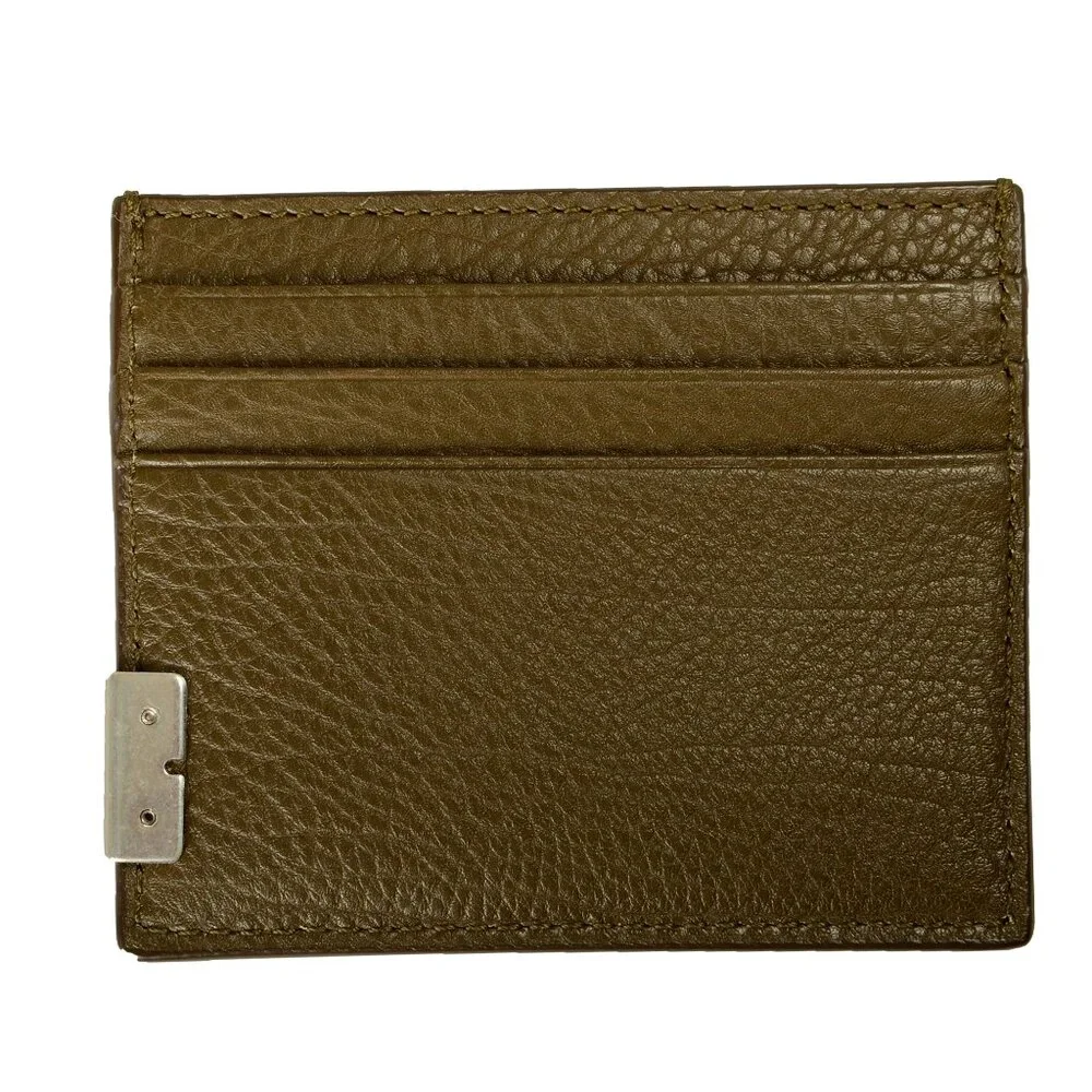Burberry Unisex "Tall Sandon" Military Green Textured Leather Credit Card Case - Picture 1 of 3